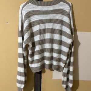 SHEIN Beige and White Striped Sweater
